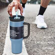 Owa Laa Dark Blue Water Bottle  40 OZ,1185ML, With Straw,Heat Preservation Time More Than 24 Hours, Cold And Hot Water Can Be Insulated, Can Make Coffee, Frozen Drinks, Beautiful Appearance, Exquisite Workmanship, Suitable For Camping, Work, Indoor And Outdoor Use. - Dusty Blue - View 5