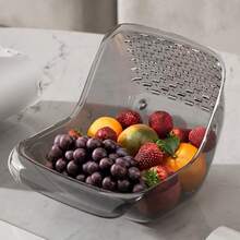 New Multi-Functional Rice Washing Machine Drain Basket Household Vegetables And Fruits Cleaning Light Luxury Practical Living Room Kitchen Fruit Basket - Grey - View 4