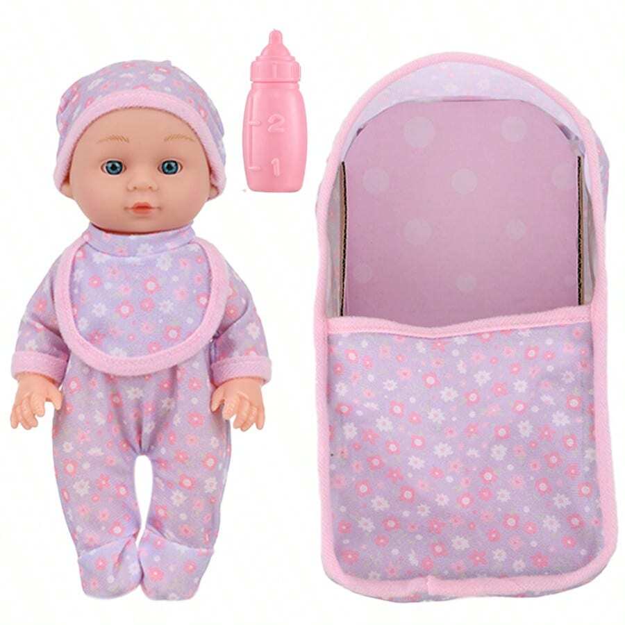 9 英寸逼真重生娃娃，四肢灵活，包括娃娃衣服、床和奶瓶，适合儿童角色扮演玩具、节日和生日礼物（含娃娃） - 彩色 - 查看 1