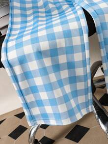 1pc Tween Girls Fashionable Simple Plaid Pattern Loose Wide-Leg Pants, Spring/Summer - Blue and White - View 5