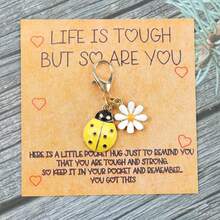 1pc/5pcs Charming Ladybug & Daisy Keychains With Inspirational Pocket Hug Cards - Decorative Metal Lobster Clasp Key Rings, Perfect For Birthdays, Weddings, Back-To-School, Graduation, Christmas, Valentine's Day, And More Backpack For School Halloween Accessories Teachers Day Gift Ideas Bag Accessories Lanyards With Id Holder Car Accessories Bag Charms - Multicolor - View 6