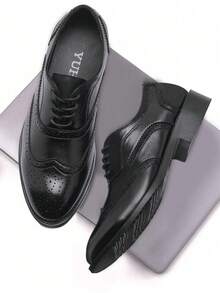 Men's Formal Leather Shoes, Four Season Leather Shoes, Men's Business Shoes, English Formal Shoes, Retro Leather Uppers, Men's Shoes, Soft Soles, Height Increasing Shoes, Youth Fashion, Casual Shoes - Black - View 2