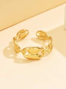 1 Stück minimalistischer offener ovaler Edelstahl-Ring, vielseitiger glatter mit 18K Gold beschichteter wasserdichter Accessoire für den täglichen Gebrauch