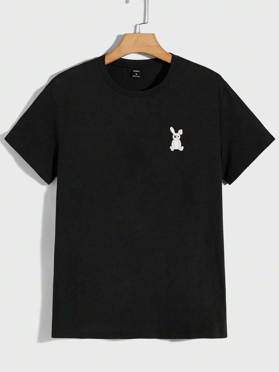 Manfinity BRENVOR Camiseta con estampado de conejo para hombre, verano - Negro - Ver 1
