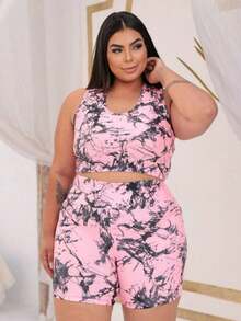 Marbled Gym Cycling Shorts Plus - Màu Hồng baby - Xem 2
