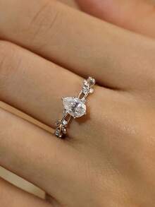 Elegant Silver Teardrop Commitment Ring - Sparkly Cubic Zirconia CZ Women Ring, Perfect For Engagement, Wedding, Romantic Proposal Anniversary Gift, Wedding Jewelry - nhẫn - Xem 2