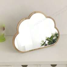 1pc Wooden Cloud Shaped Mirror, High Definition Glass Mirror Surface, Desktop Makeup Mirror, Large Size For Student Dormitory, Portable