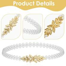 1pc Female Little Leaves Alloy Buckle Elastic ABS Pearl Adjustable Waist Belt Match For Dress Daily Use