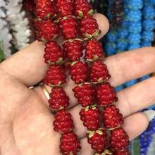 2/5/10/50pcs Handmade Plump Raspberry Glass Beads, 7 Vibrant Colors - Ideal For DIY Jewelry Making, Bracelets, Necklaces And Earrings - Realistic Fruit Design With Green Leaves