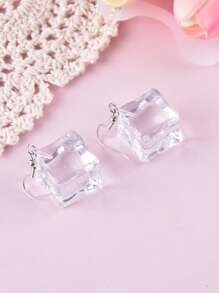 1 par de pendientes con cubos de hielo transparentes, joyería de fiesta