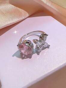 4pcs/Set Luxury Ditsy Floral Sweet Style Jewelry Set, Including Necklace, Earrings And Ring, Crystal Teardrop Design, Ideal For Party, Date, Gift And Casual Wear