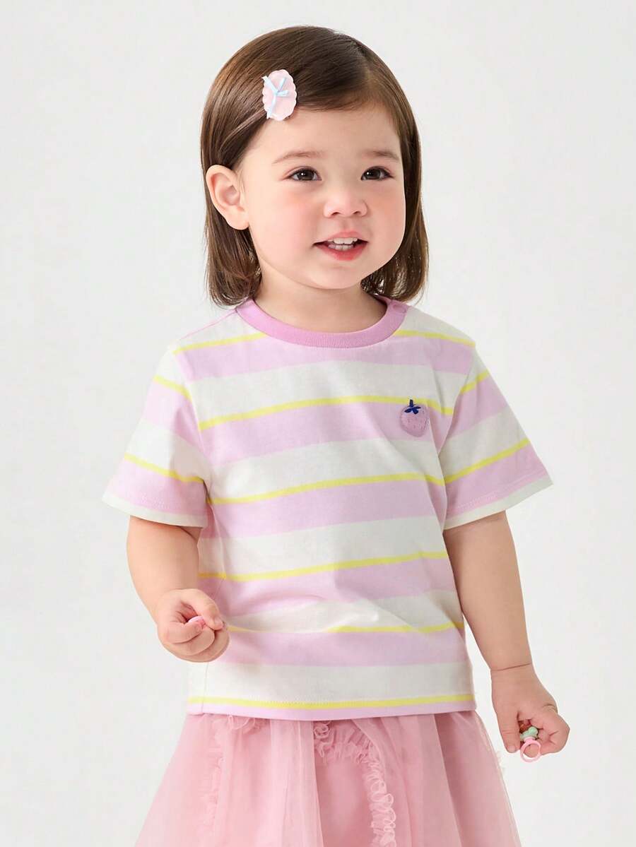 mini bala Kaos Lengan Pendek Warna-warni Ramah Kulit dan Anti-Deformasi untuk Bayi Perempuan, Musim Panas - nada merah putih - View 1