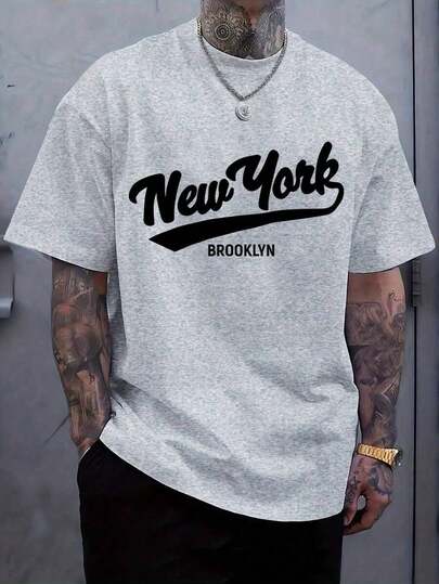 Camiseta de Hombre de Cuello Redondo de Manga Corta con Estampado de Letras a la Moda Casual para el Día a Día