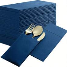 10pcs/50pcs Set Blue Disposable Napkins With Pockets, Linen-Feel Pre-Folded Guest Towels For Wedding Decor, Dinner Party, Cocktail Reception, Hotel