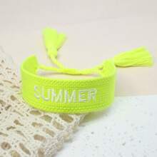 1pc Embroidered "SUMMER" Vintage Style Bracelet, Boho Beach Holiday Vibe, Suitable Gift For Family, Friends, Students, Festivals, Beach Parties And Travels