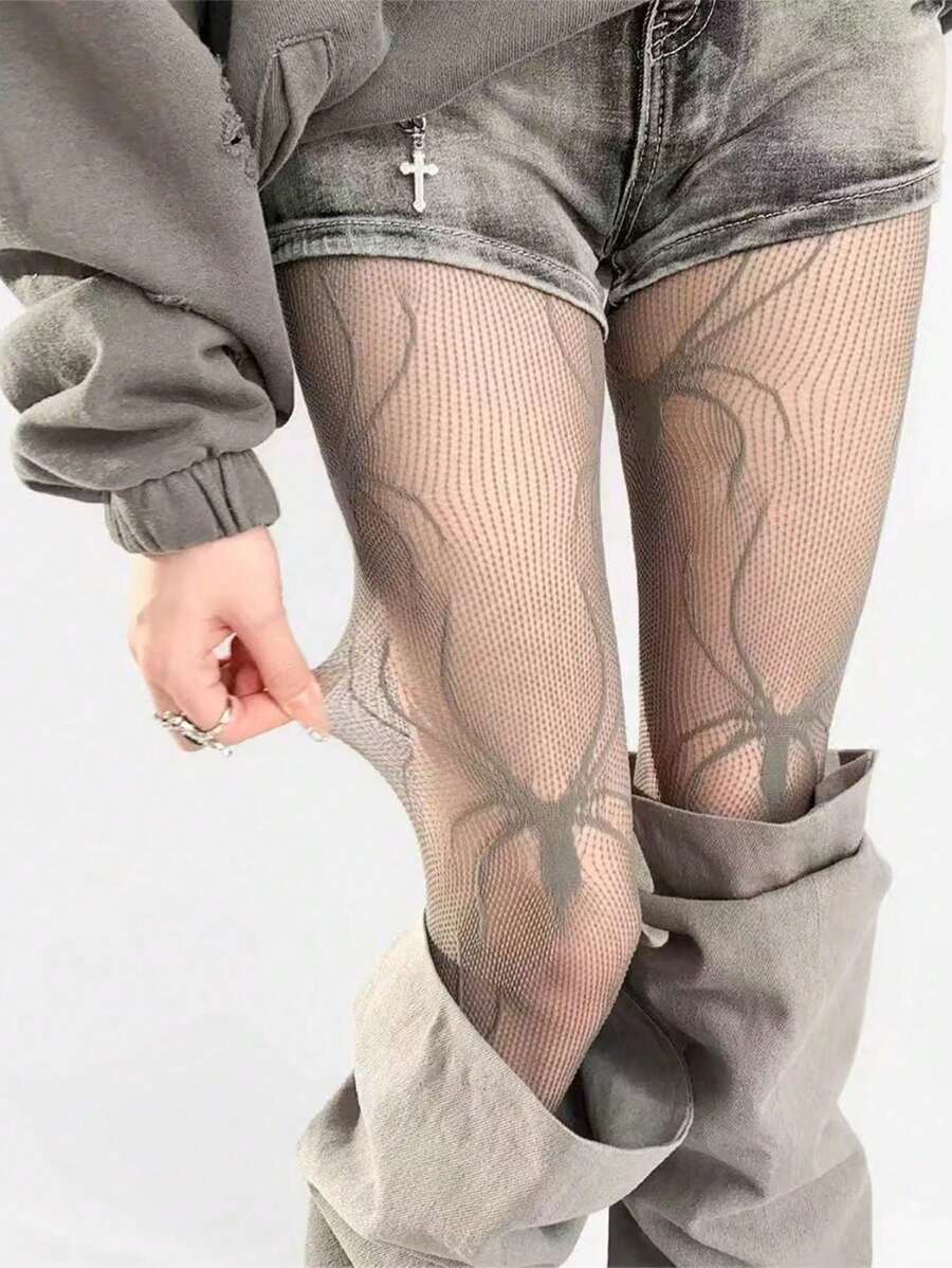1 Piece Of Women's Lolita Spider Lace Patchwork Transparent Pantyhose, Personalized And Fashionable Long Tube Socks