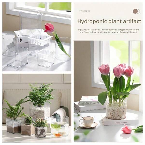 3pcs Round/4pcs Square Minimalist Hydroponics Flower Pots, Unbreakable Transparent Glass Planters For Indoor Plants, Succulents, Mini Aquarium, Fits Balcony, Desk, Bedside Table & More Scenes