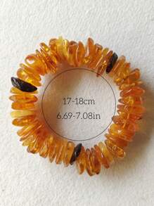 Natural Baltic Raw Amber Bracelet Elastic Therapy Gemstone Bangle Jewelry Indie Stylish Calm And Peace Accessorize Fossil Resin Energy Gift For Couple's Presents For Man And Woman