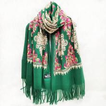 1 pièce Écharpe de femme en imitation cachemire brodée pour l'automne et l'hiver, épaissie et chaude, avec des glands, châle de voyage et cape style bohème brodé