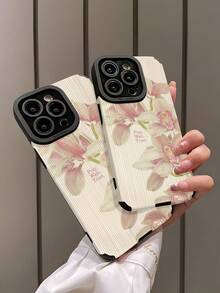 1pc Classic Vintage Two White Lily Flower Pattern Vertical Striped Faux Leather Shockproof Soft Silicone Phone Case Compatible With Apple And Models Waterproof Anti-Fall Scratch Resistant - Multicolor - View 4