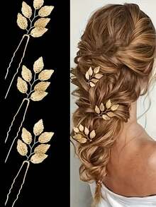 3pcs/Set Golden Elegant Hair Clips | Women's Alloy U-Shaped Hair Clips - Floral Bridal Hair Accessories, Suitable For Romantic Weddings, Parties And Photos - Princess & Fairy Style, Suitable For Age 14+, School Stuff, College