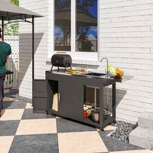 Outdoor Grill Table Grill Cart With Folding Side Table, Steel Sink - 灰色的 - 查看 6