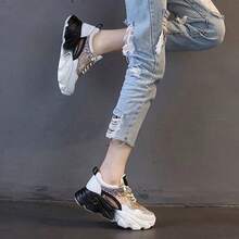 Women's Chunky Mesh Sneakers – Breathable Platform Dad Shoes - Black - View 2