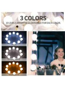 1 Lâmpada Ajustável Tri-Color USB, Lâmpada com 4/6/8/10/12/14 LED, Luzes de Espelho Ajustáveis em 3 Cores, Espelho de Vestir com Luz 3000K Quente, 4000K Natural e 6500K Branco Diurno, Luz de Espelho de Maquiagem Portátil, Adequada para Espelhos de Maquiagem, Iluminação de Espelho de Banheiro, Vários Cenários