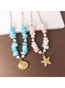 1pc Stainless Steel Gold-Color Chain Natural Stone Beaded Necklace, Suitable For Women Traveling And Vacation Wear