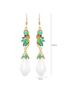 1 pereche cercei cu cârlige din cloisonne cu lotus și magnolie, design original în stil chinezesc, peisaj vintage, bijuterii de culoare aurie, ținute elegante de zi cu zi/întâlniri/reuniuni/navetă/petrecere, cadou de Ziua Mamei/Ziua Profesorilor, bijuterii la modă boeme vintage de înaltă calitate, design unic și grațios.
