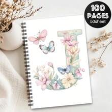1 pieza Cuaderno de espiral con alfabeto de flores de primavera estéticas. Cuaderno de diario con letras iniciales, regalos de planificador para el trabajo, regalos perfectos para amigos, colegas, mujeres, hombres, hermanas, útiles escolares, regreso a clases