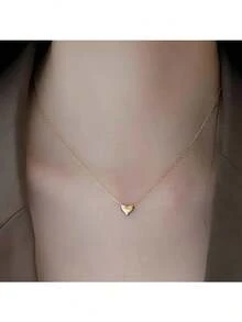 Golden Love Sterling Silver Pendant Necklace Light Luxury High-End Short Heart Collarbone Chain Women's Simple Necklace