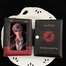 1pc Creative Black & Red Manga Style Photo Card Holder, PU Material Photo Album For 3-3.5 Inch Love And Space Qin Che Character Cards Display,Back To School,School Supplies