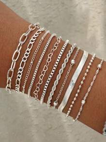 8/11 pièces Ensemble de bracelets mode minimaliste élégant rétro mignon, avec cœur, perle, chaîne torsadée. Accessoires polyvalents superposés pour vacances, fête, rendez-vous, usage quotidien