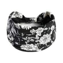 1 Stück Bohemian Stil Frauen Blumen-Muster verdrehtes elastisches Stirnband, breites dehnbares rutschfestes Haartuch für Damen Yoga Make-up Workout, für alle Jahreszeiten, Polyester Faser Turban Stirnband