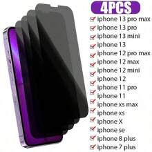 4Pcs Full Coverage Anti-Spy Screen Protector For IPhone 16 15 14 Pro Max 11 12 13 Pro Mini X XR XS Max Glass