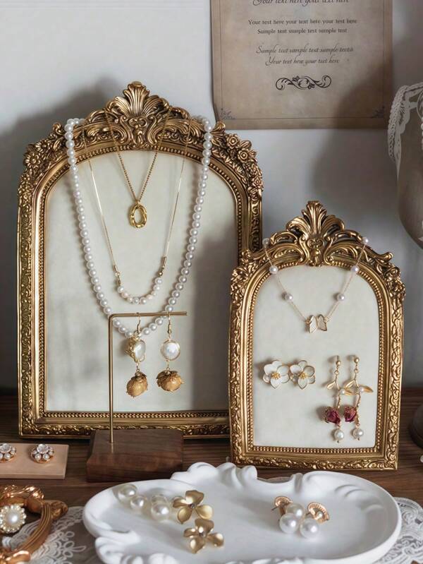 1 peça de torre de exibição de joias de resina estilo barroco vintage, organizador decorativo de dupla finalidade inspirado no vintage - moldura de parede para joias e suporte para fotos para colares, brincos e acessórios com elegantes detalhes esculpidos - organizador de armazenamento para mulheres, presente de viagem de volta às aulas