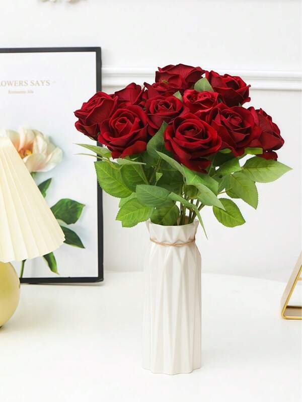 5pcs Red Rose Or White Rose,Fake Flowers,For Wedding Decoration Or Party,Birthday Gifts Outdoor Indoor Decor,Room,Desk,Garden,Home Decor,Room Decoration Stuff