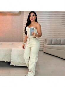 GARY Pantalon Chaleco HOMRO DESCUBIERTO  Liso    Elegante  Sexy  Casual