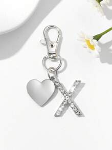 1pc Fashionable European American Luxury Heart Hollow English Letter Shaped Key Chain Pendant, Studded With Rhinestones, Suitable For Women Car Key, Bag Decor, Birthday Gift