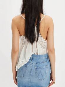 Women Tie Up Lace Trim Cami Tops Semi Sheer Crop Tops Y2k Girls Cute Summer Camisole Shirt Going Out Tops - 白色 - 查看 4