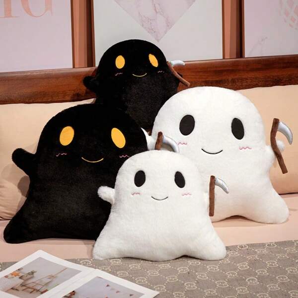 Halloween] White Scythe Ghost Pillow Spoof Party Ghost Plush Toys, Fun Children's Halloween Room Ornaments For Kids Oversized Surprise Gifts