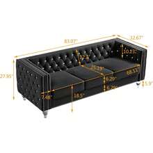 FYLCOUAM Velvet Loveseat Sofa Jeweled Buttons Glitter Jeweled Furniture Decor Tufted Loveseat With Acrylic Crystal Legs And 2 Pillows Modern Furniture For Living Room Bedroom - 黑色 - 查看 3