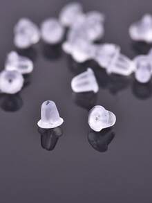 100/200个透明耳塞DIY珠宝配件，防滑，防丢失，塑料和硅胶耳环耳塞 - 白色 - 查看 4