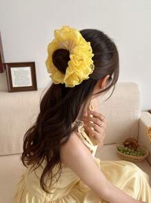 Women's Solid Color 4-Layer Ruched Scrunchie, Soft & Elegant Hair Ring, Hair Tie Scrunchies