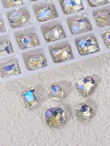 25 件/盒超闪亮美甲水钻，尖底水晶装饰，如钻石、斜斧、方形、蝴蝶，多种颜色包括白色、粉色、蓝色，适用于 DIY 美甲配件、美甲用品、美甲饰品、美甲宝石 - 彩色 - 查看 5