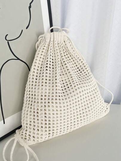 Ba lô dây rút lưới dệt tối giản mới, túi tote dây cotton đan, túi xách mùa hè tươi mát theo phong cách Ins, thích hợp cho mua sắm và du lịch.