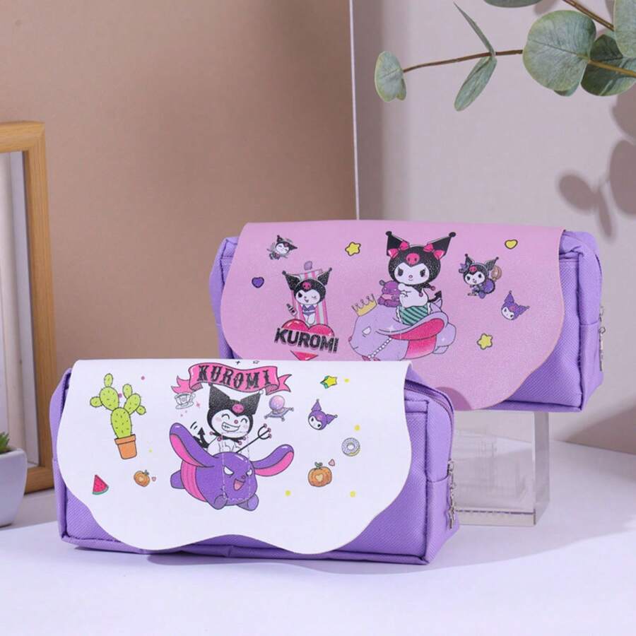 Sanrio 1pc Sanrio Large Capacity Cloud-Shaped Dual-Layer Pencil Case, Kuromi & Hello Kitty Design, Cute Girls Pencil Pouch,Back To School,School Supplies,Pencil Pouch,School Bag