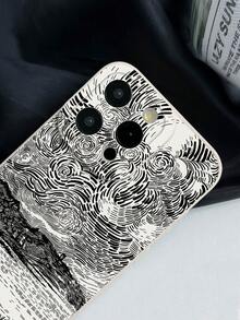 1pc Creative Starry Sky Painting Design Milky White Phone Case, Durable, Shock-Resistant And Fashionable TPU Material Phone Case, Compatible With IPhone And Galaxy Cases, Suitable For IPhone 13 - Multicolor - View 3