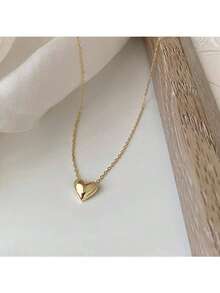 Golden Love Sterling Silver Pendant Necklace Light Luxury High-End Short Heart Collarbone Chain Women's Simple Necklace